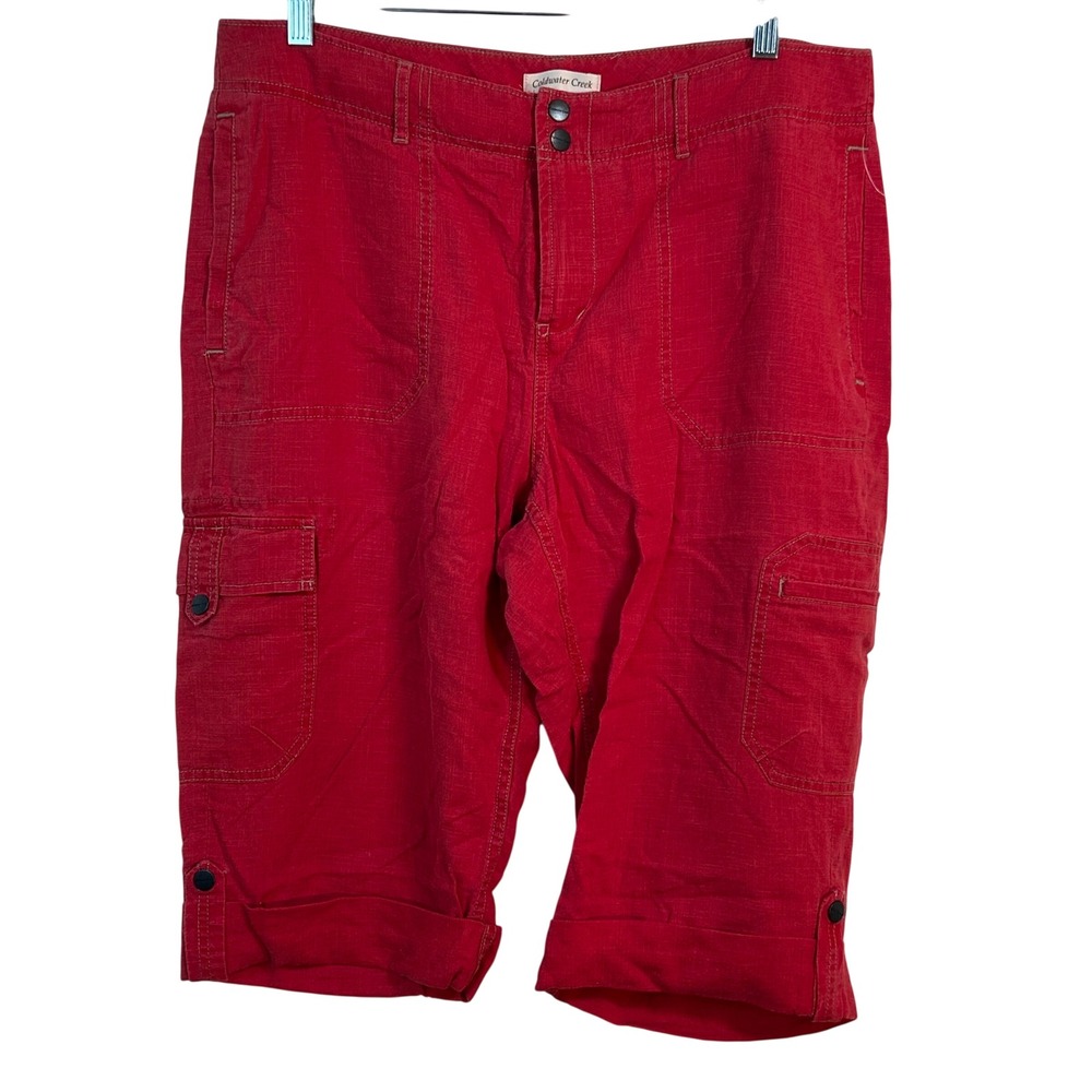 Coldwater Creek Red Tencel Linen Crop Cargo Pants Womens P16 Petite NEW